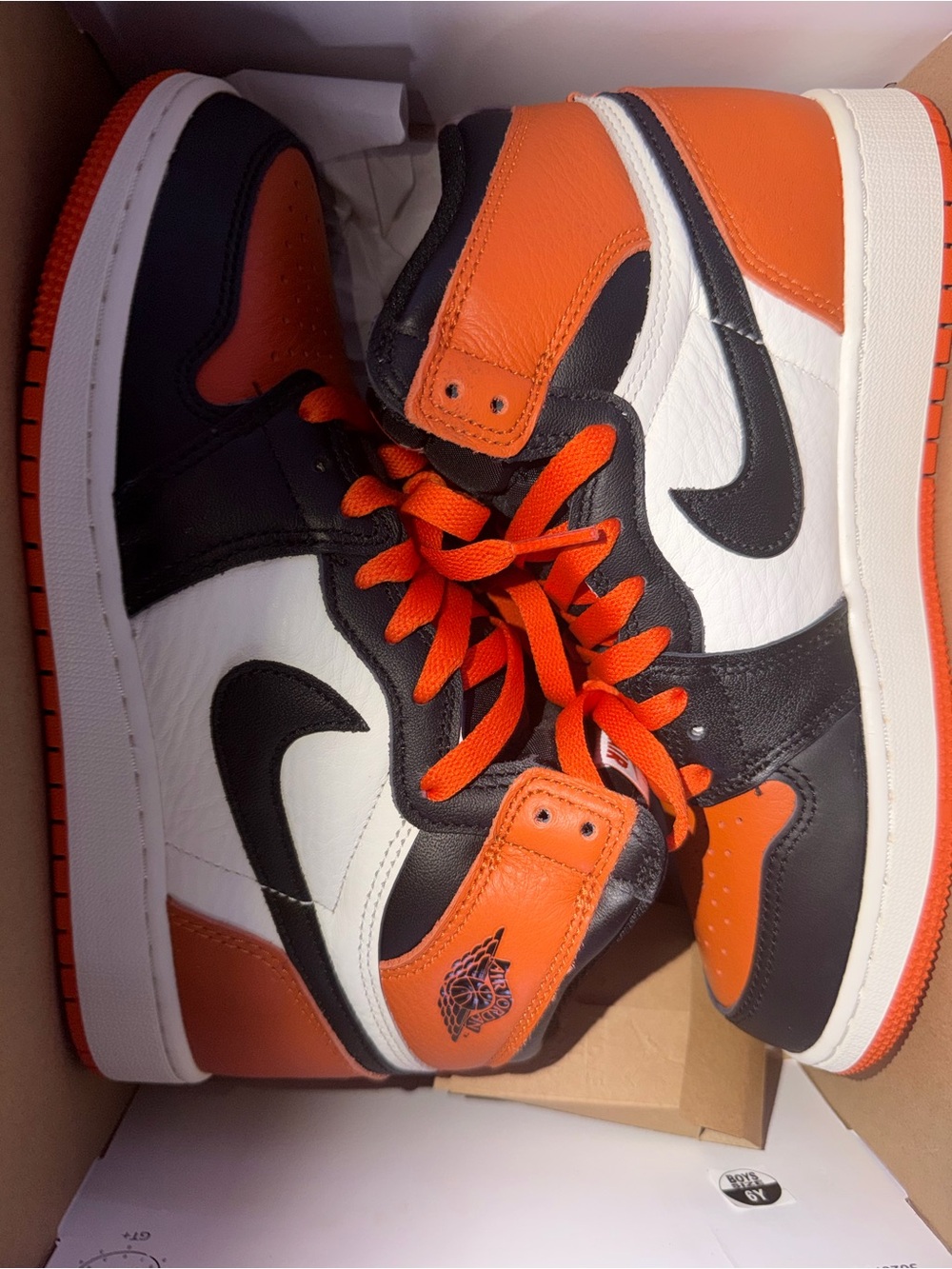 Jordan Kids High-Top Sneakers in Orange, Black & White